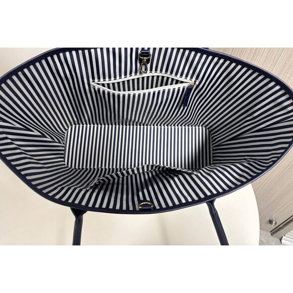 Carryall Tote Bag Beige and Navy Blue - Picture 4 of 5